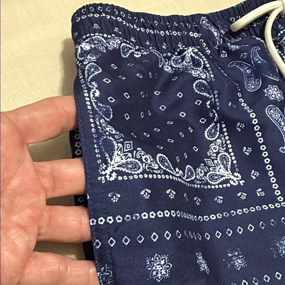 PacSun Men’s Navy Bandana Paisley Print Swim Trunks, Size Small. - Picture 5 of 12